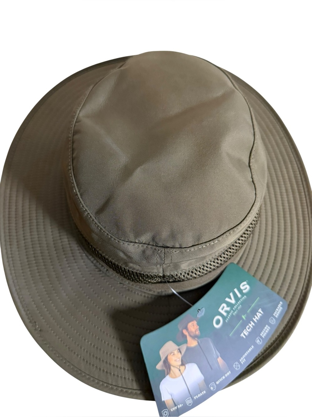 Orvis Tech Hat Wide Brim Sun Protection Adjustable Unisex Pocket Olive in Green